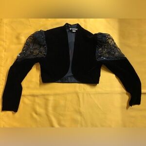 Vintage Contempo Casuals Velvet & Sequins Lace Puff Shoulder Blazer